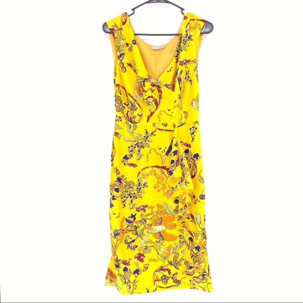 eShakti yellow Floral and bird print dress